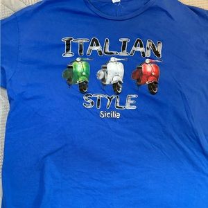 Y2K Funny Italian Style Sicilia Tshirt Blue Size Large